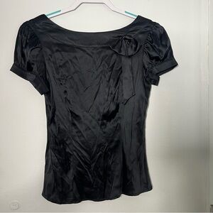bebe Black Silk Blend Blouse Bow Detail Size S Cocktail Top
